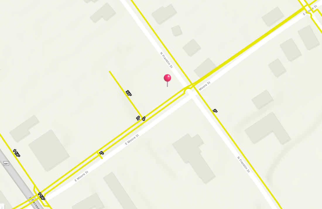 City of Dublin natural gas map showing gas mains along both N Franklin Street and E Moore Street past the property.
